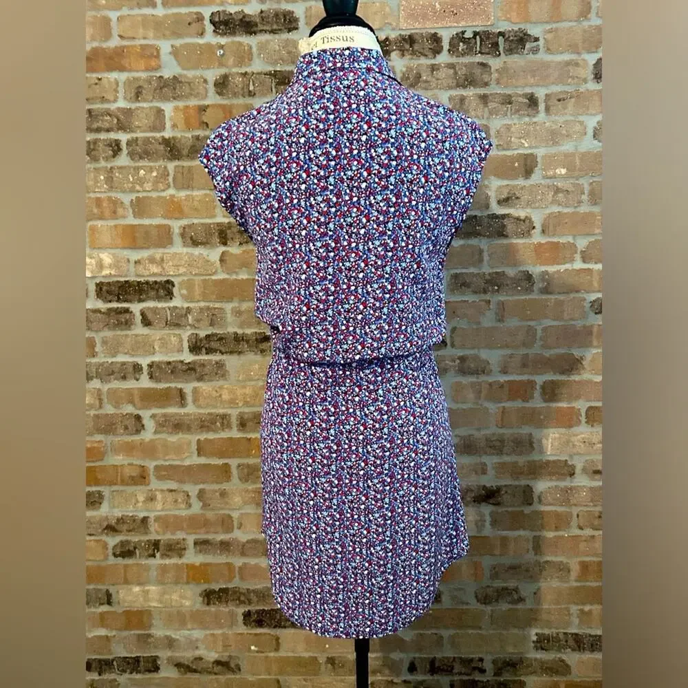 Tory burch Gigi silk shirt dress front tie red white and blue mini size 8